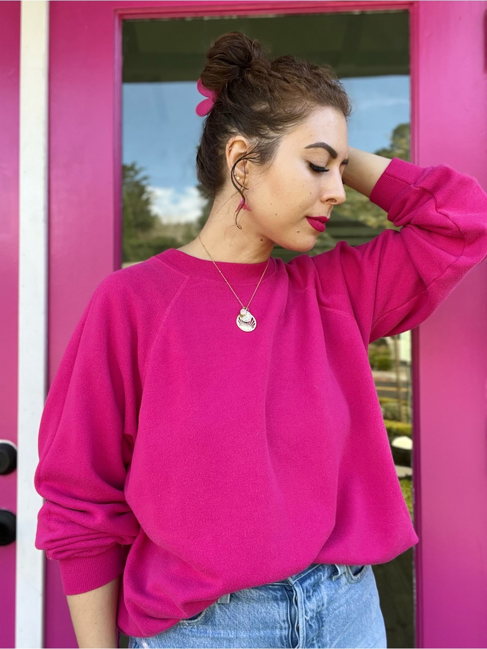 VINTAGE Hanes Hot Pink Raglan Sweatshirt